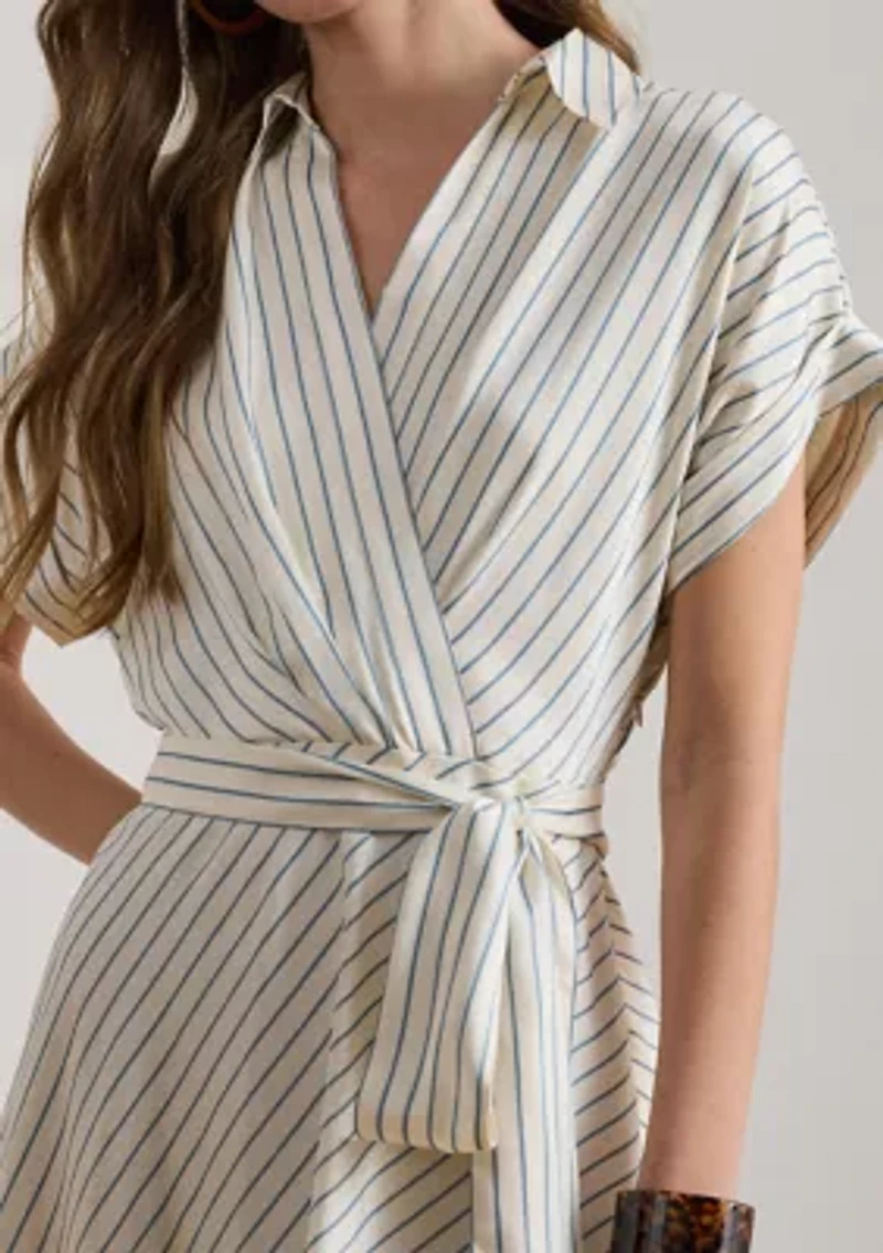 Women's Striped Belted Twill Dress