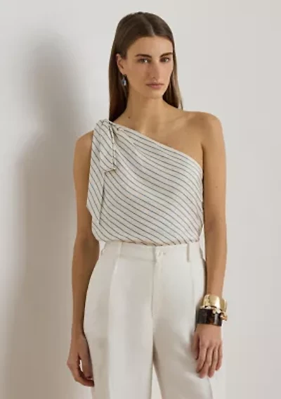 Striped Twill One-Shoulder Blouse