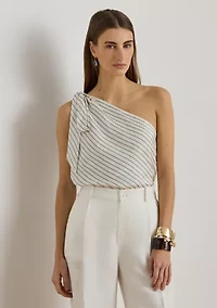 Striped Twill One-Shoulder Blouse