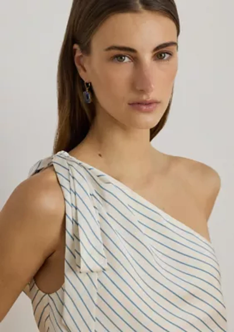 Striped Twill One-Shoulder Blouse