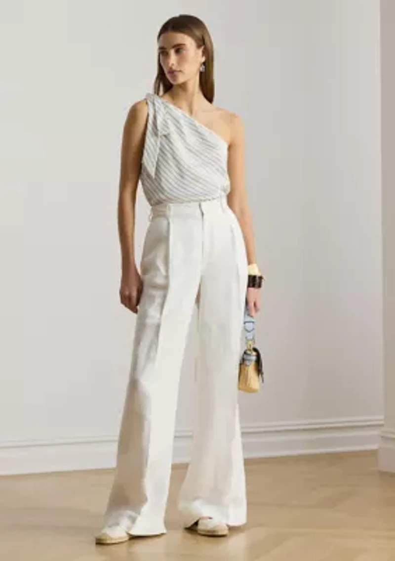 Striped Twill One-Shoulder Blouse