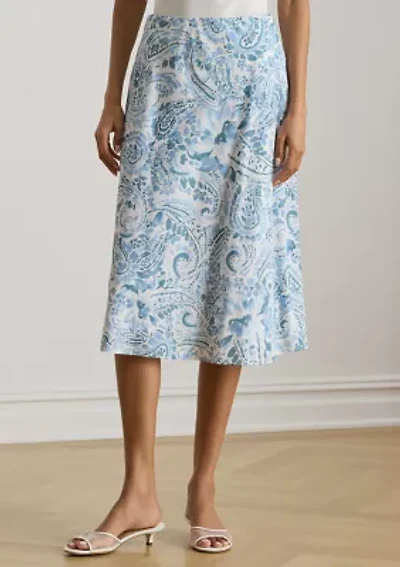 Paisley Crepe Midi Skirt