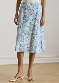 Paisley Crepe Midi Skirt