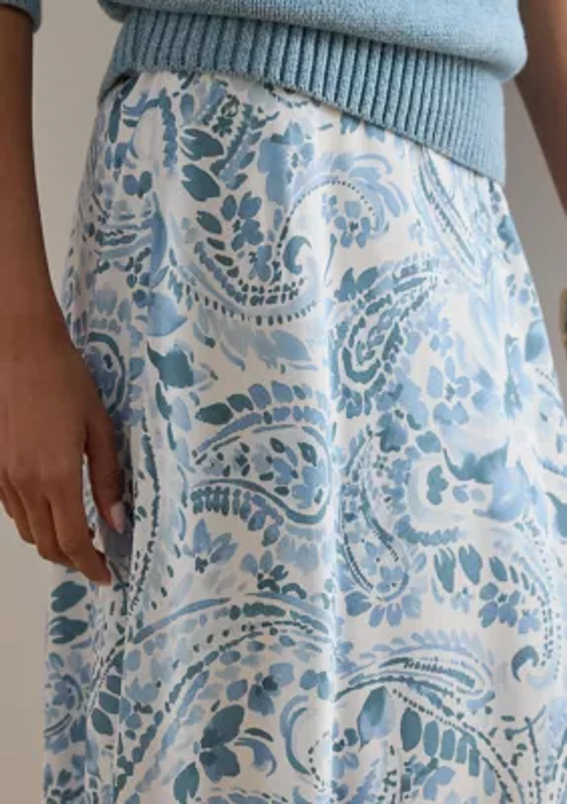 Paisley Crepe Midi Skirt