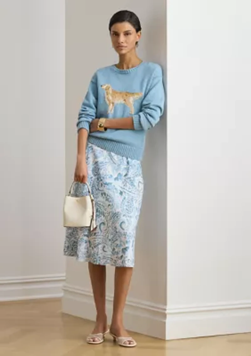 Paisley Crepe Midi Skirt