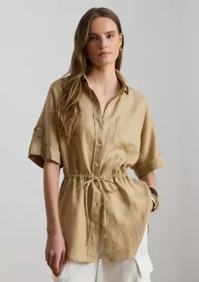 Women's Linen Roll-Tab Sleeve Tunic