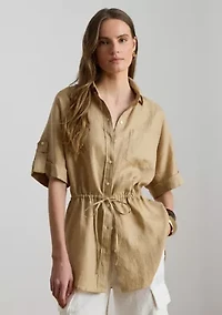 Women's Linen Roll-Tab Sleeve Tunic