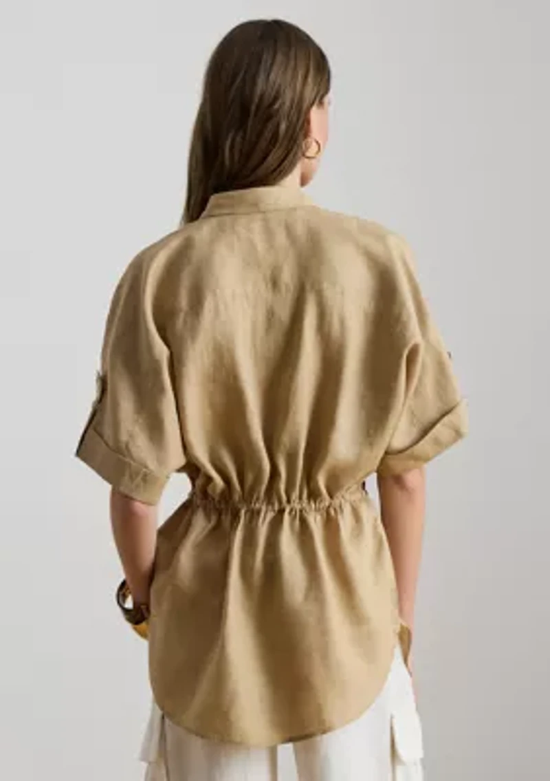 Women's Linen Roll-Tab Sleeve Tunic