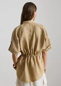 Women's Linen Roll-Tab Sleeve Tunic