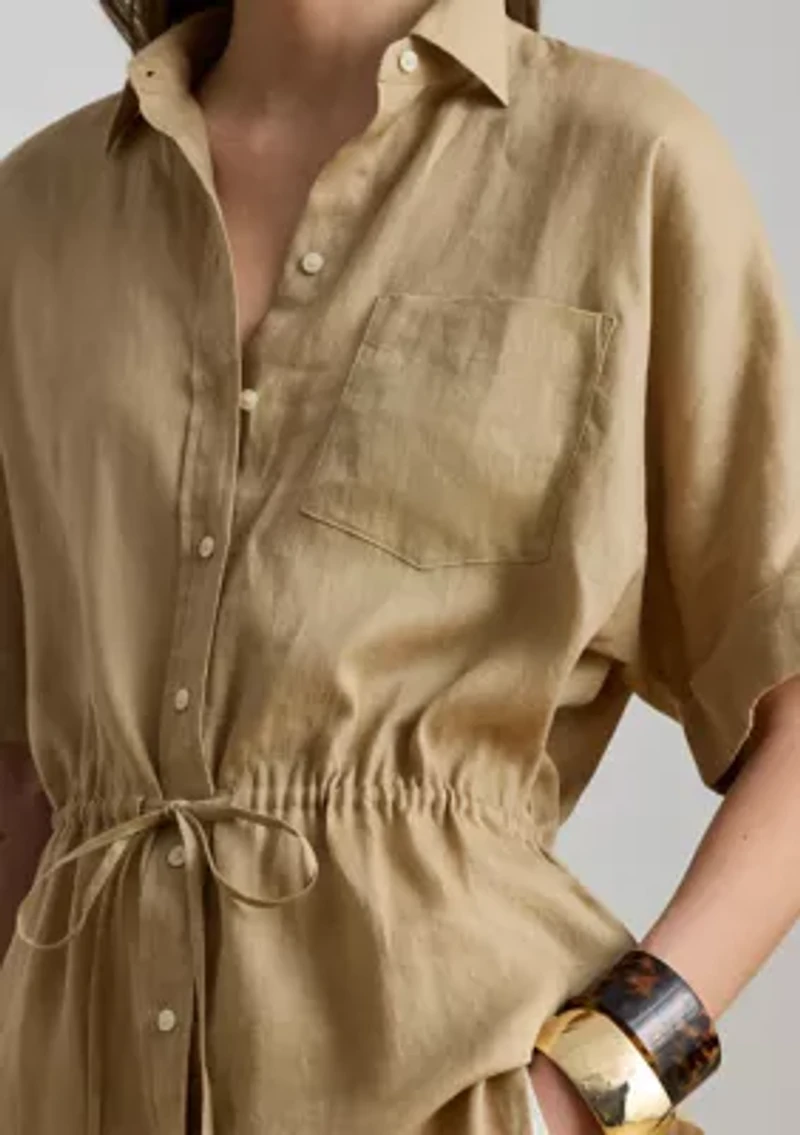 Women's Linen Roll-Tab Sleeve Tunic