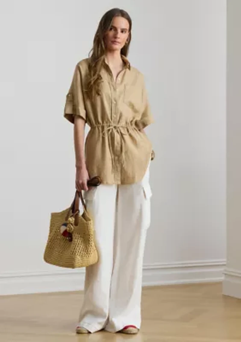 Women's Linen Roll-Tab Sleeve Tunic