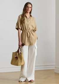 Women's Linen Roll-Tab Sleeve Tunic