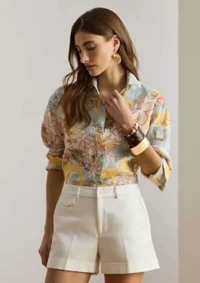 Women's Relaxed Fit Floral Linen Shirt