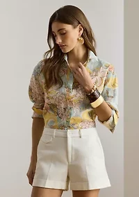Women's Relaxed Fit Floral Linen Shirt