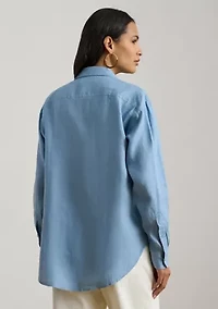 Women's Relaxed Fit Eyelet-Logo Linen Shirt
