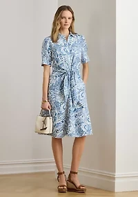 Women's Paisley Tie-Front Linen Shirtdress