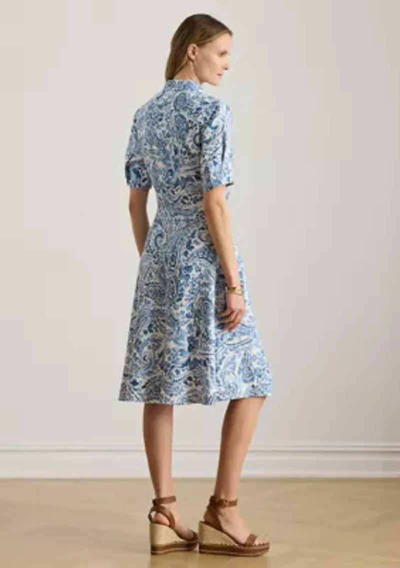 Women's Paisley Tie-Front Linen Shirtdress