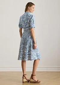 Women's Paisley Tie-Front Linen Shirtdress