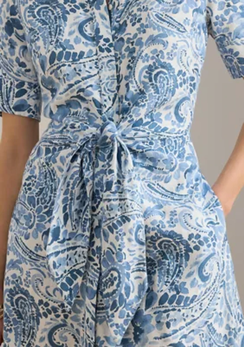 Women's Paisley Tie-Front Linen Shirtdress