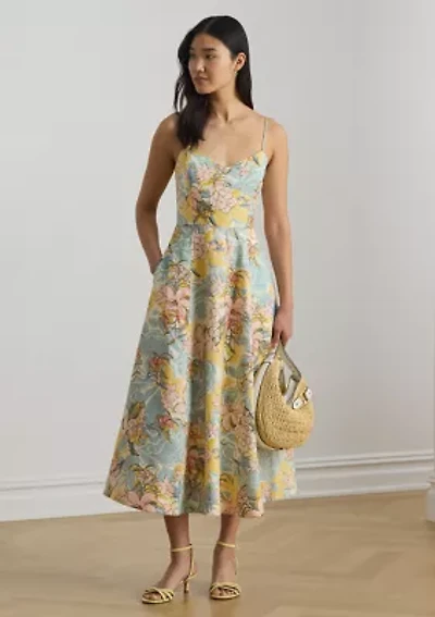 Floral Linen Sleeveless Midi Dress