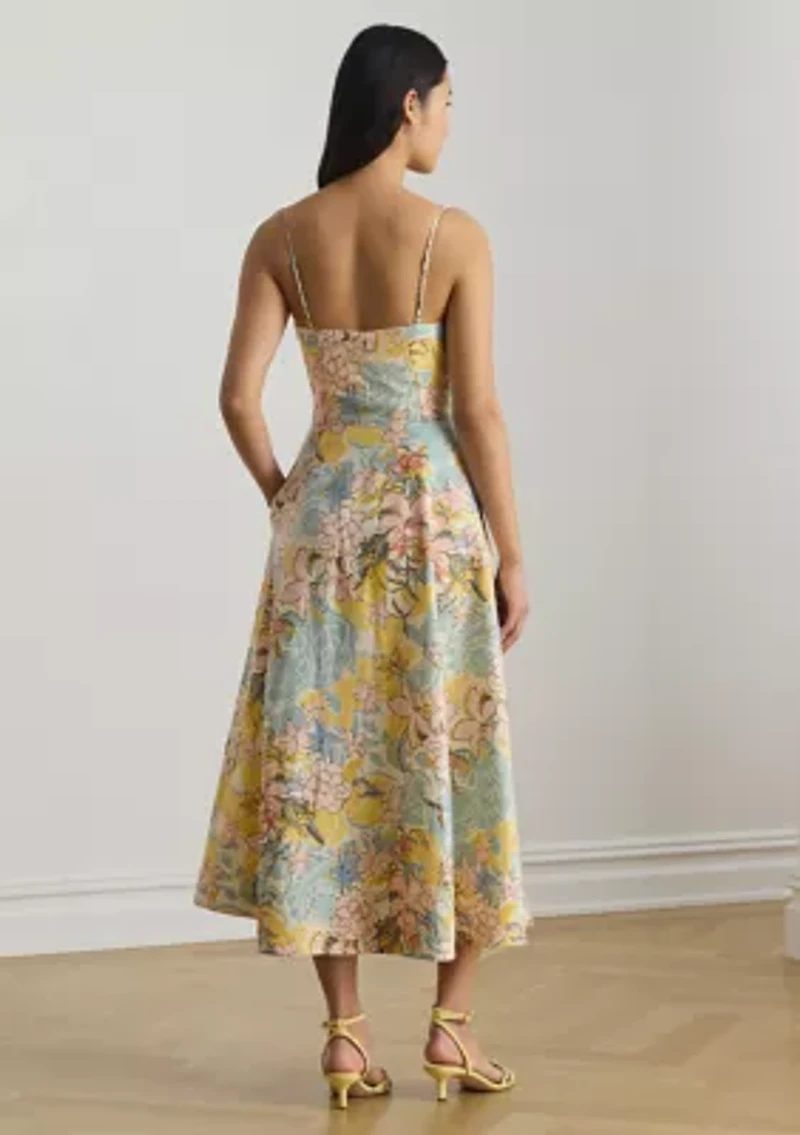 Floral Linen Sleeveless Midi Dress