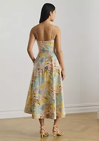 Floral Linen Sleeveless Midi Dress