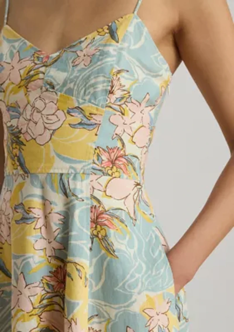 Floral Linen Sleeveless Midi Dress