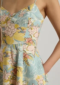 Floral Linen Sleeveless Midi Dress