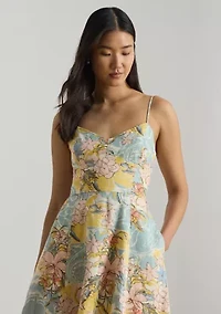 Floral Linen Sleeveless Midi Dress