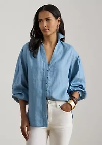 Women's Linen Blouson-Sleeve Shirt