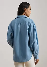 Women's Linen Blouson-Sleeve Shirt
