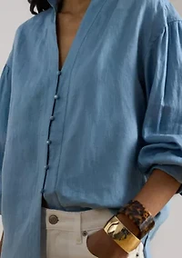 Women's Linen Blouson-Sleeve Shirt