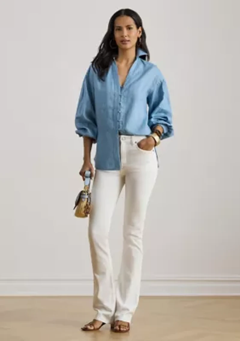 Women's Linen Blouson-Sleeve Shirt