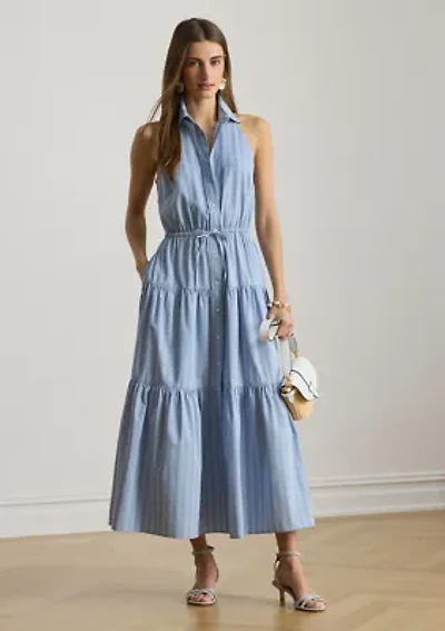 Women's Striped Broadcloth Tiered Shirtdress