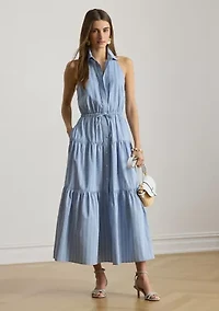 Women's Striped Broadcloth Tiered Shirtdress