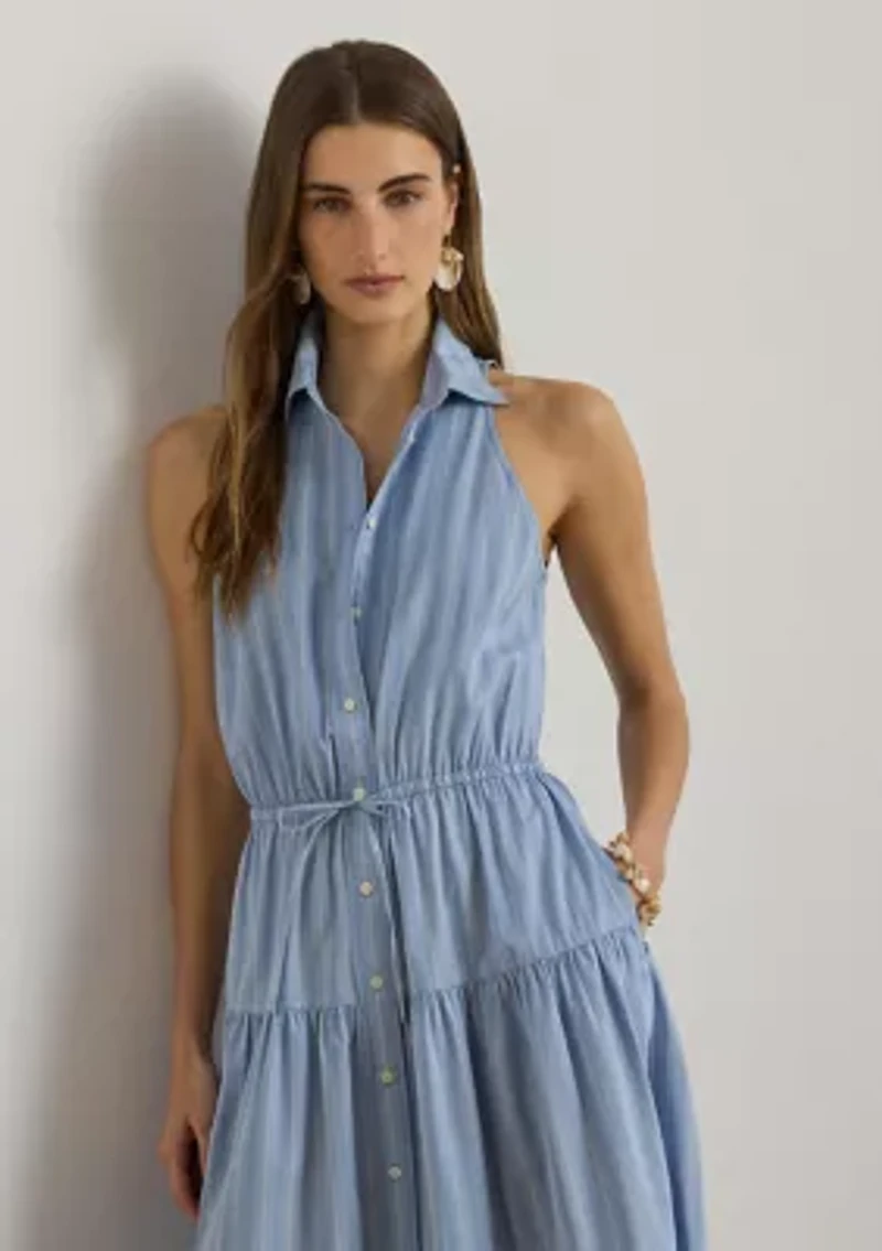 Women's Striped Broadcloth Tiered Shirtdress