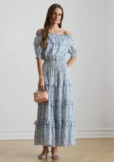 Women's Floral Voile Off-the-Shoulder Dress