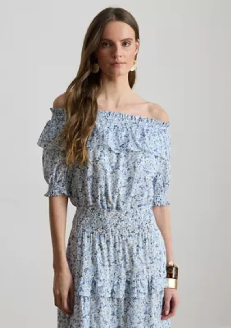Women's Floral Voile Off-the-Shoulder Dress