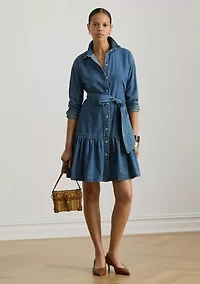 Belted Denim Tiered Shirtdress