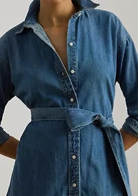 Belted Denim Tiered Shirtdress