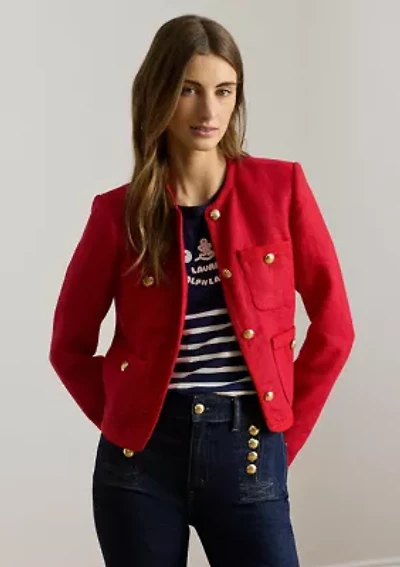 Linen Herringbone Cropped Jacket