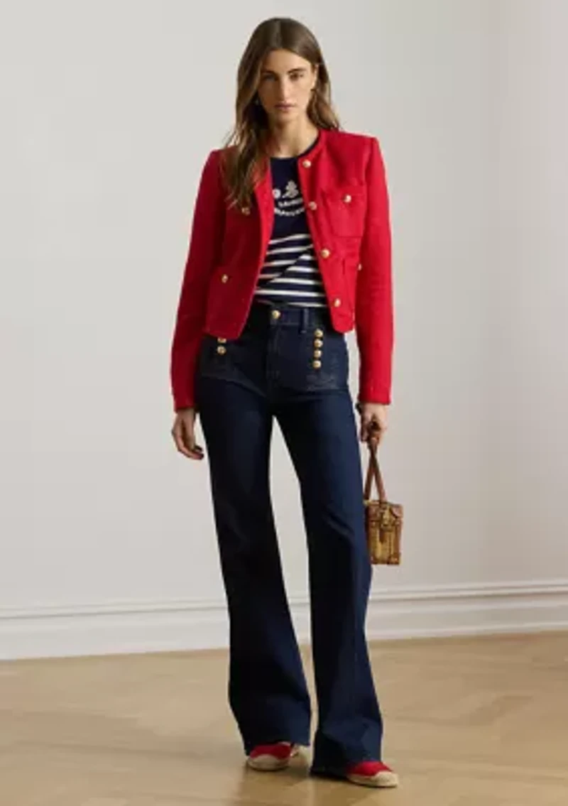 Linen Herringbone Cropped Jacket