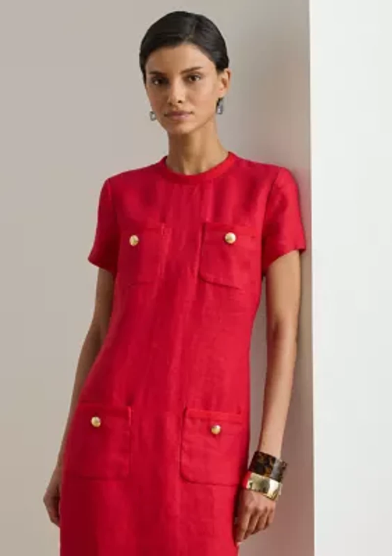 Linen Herringbone Shift Dress