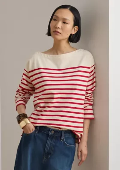 Striped Jersey Boatneck Top