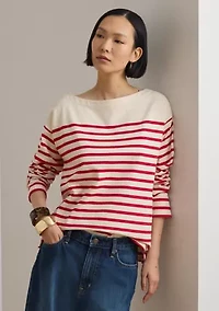 Striped Jersey Boatneck Top