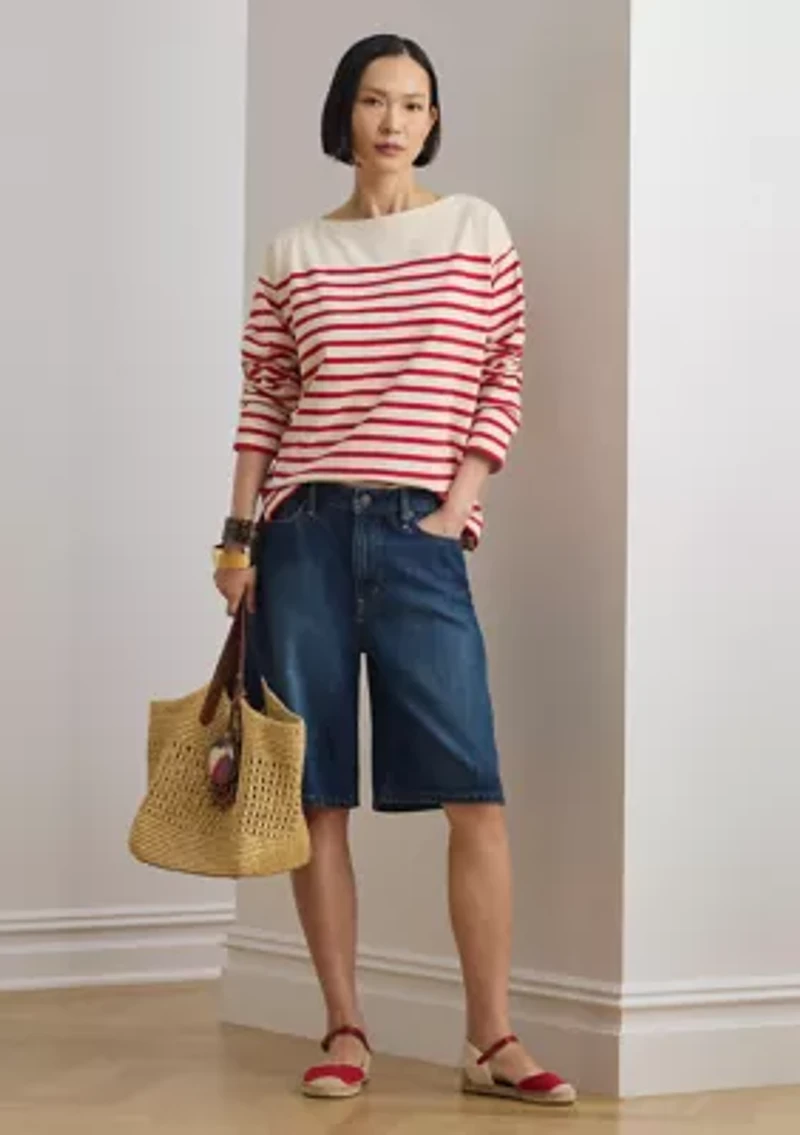 Striped Jersey Boatneck Top