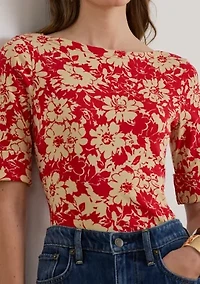 Floral Stretch Cotton Boatneck Shirt