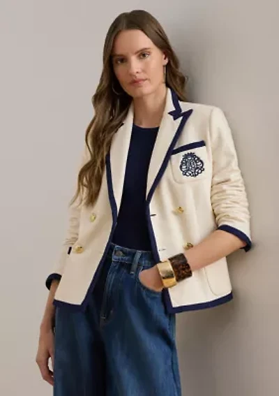 Two-Tone Double-Breasted Piqué Blazer