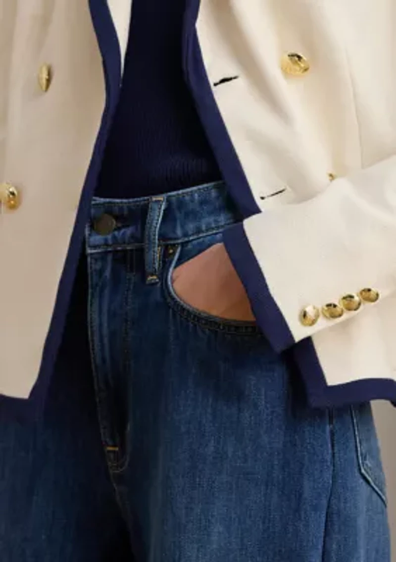 Two-Tone Double-Breasted Piqué Blazer