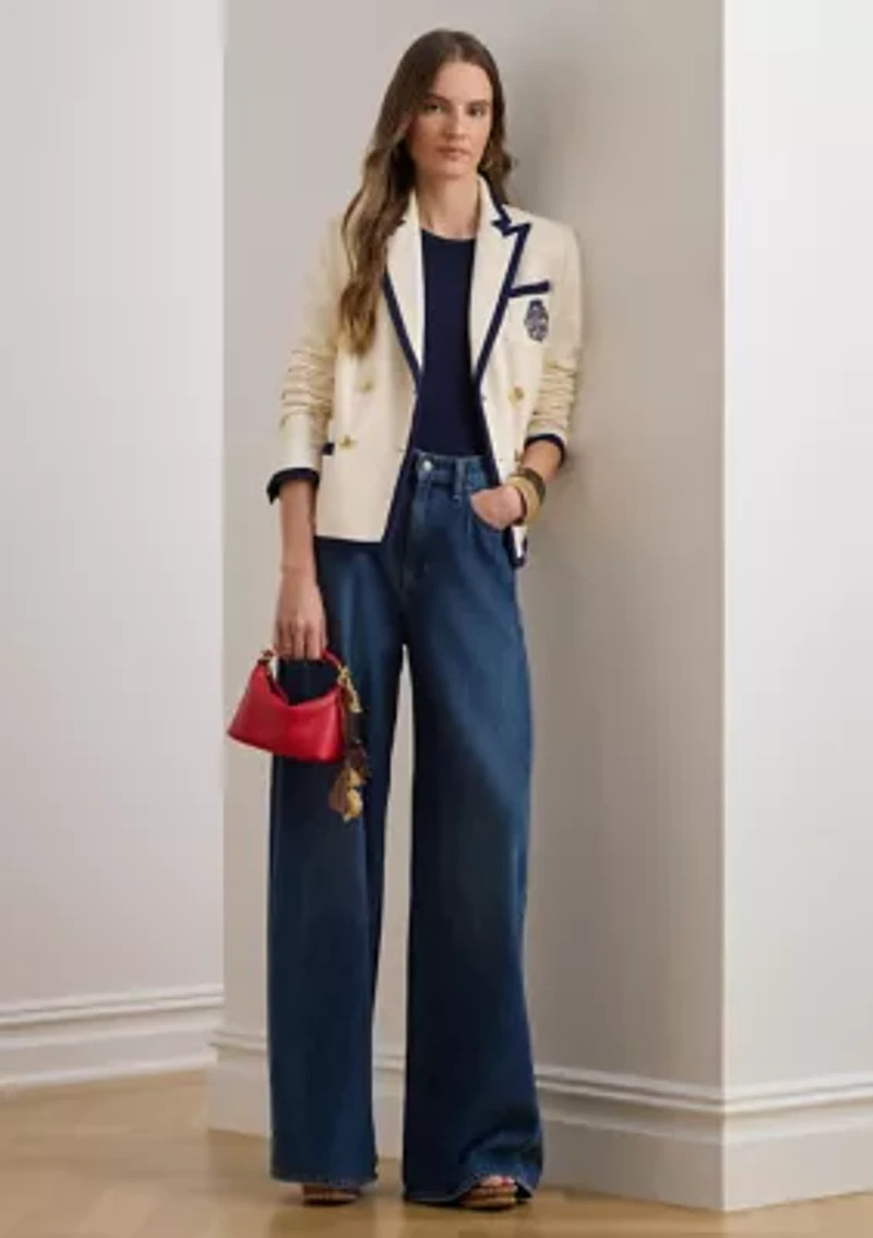Two-Tone Double-Breasted Piqué Blazer